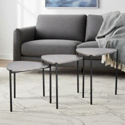 طقم طاولات خدمة 3 قطع خشب بأرجل معدنية رمادي طقم طاولات خدمة 3 قطع خشب بأرجل معدنية رمادي