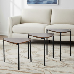 طقم طاولات خدمة 3 قطع خشب بأرجل معدنية بني طقم طاولات خدمة 3 قطع خشب بأرجل معدنية بني