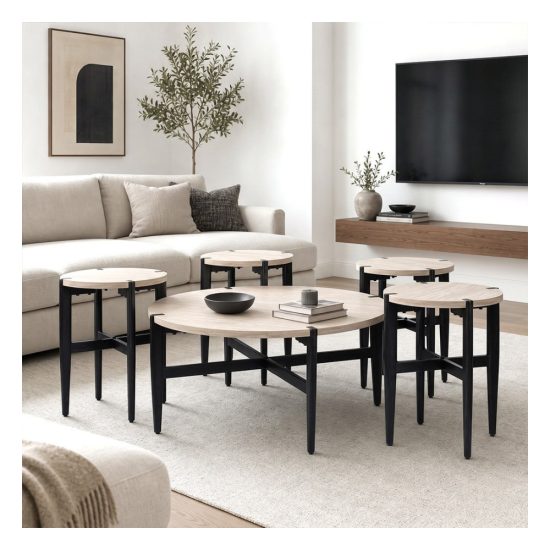 طقم طاولات دائرية 4+1 ترافرتيني بيج