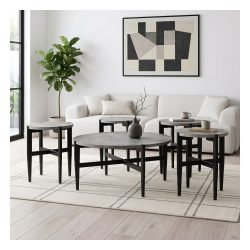 طقم طاولات دائرية 4+1 رصاصي