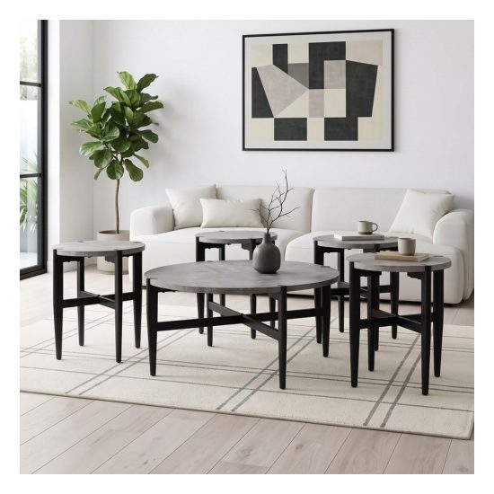 طقم طاولات دائرية 4+1 رصاصي طقم طاولات دائرية 4+1 رصاصي
