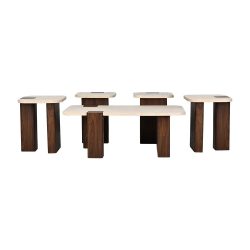 طقم طاولات قهوة وخدمة خشبي 4+1 بتصميم عصري بيج طقم طاولات قهوة وخدمة خشبي 4+1 بتصميم عصري بيج