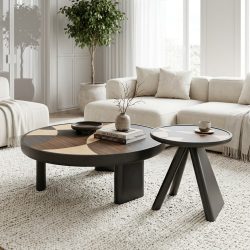 طقم طاولات قهوة وضيافة خشبي بتصميم هندسي بني غامق 2 قطعة طقم طاولات قهوة وضيافة خشبي بتصميم هندسي بني غامق 2 قطعة