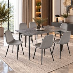 طاولة طعام خشبية 6 كراسي مخمل رمادي طاولة طعام خشبية 6 كراسي مخمل رمادي