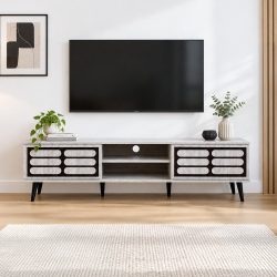 وحدة تلفزيون 180 سم بتصميم رخامي رمادي وأرجل سوداء