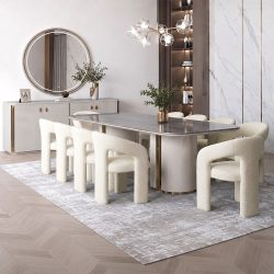 طقم طاولة طعام ملكي 10 كراسي أبيض مع بوفيه ومرآة طقم طاولة طعام ملكي 10 كراسي أبيض مع بوفيه ومرآة