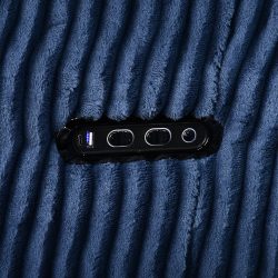 كرسي استرخاء هزاز ودوار قماش مخمل أزرق غامق مع منفذ USB