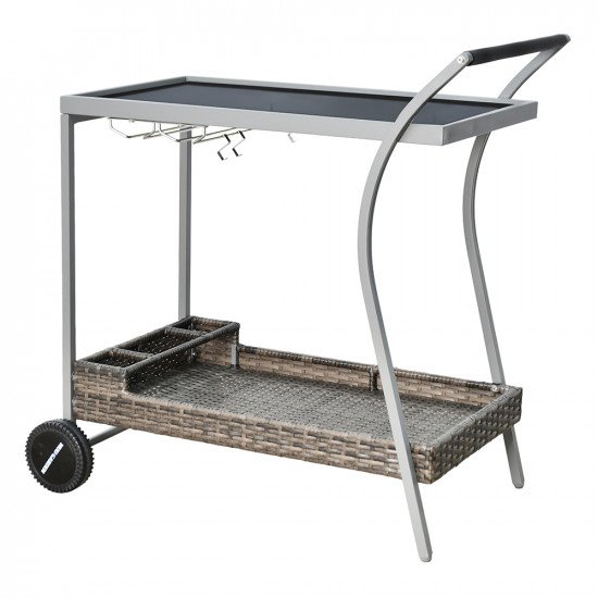 عربة تقديم 2 دور معدن وراتان بسطح زجاجي عربة تقديم 2 دور معدن وراتان بسطح زجاجي