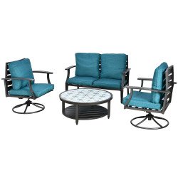 جلسة خارجية معدنية 4 مقاعد كراسي دوارة مع طاولة جلسة خارجية معدنية 4 مقاعد كراسي دوارة مع طاولة