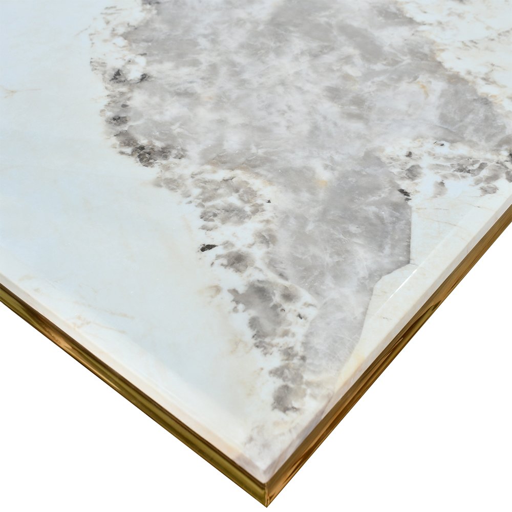 طاولة طعام رخام فاخرة 8 كراسي بقاعدة معدنية ذهبية