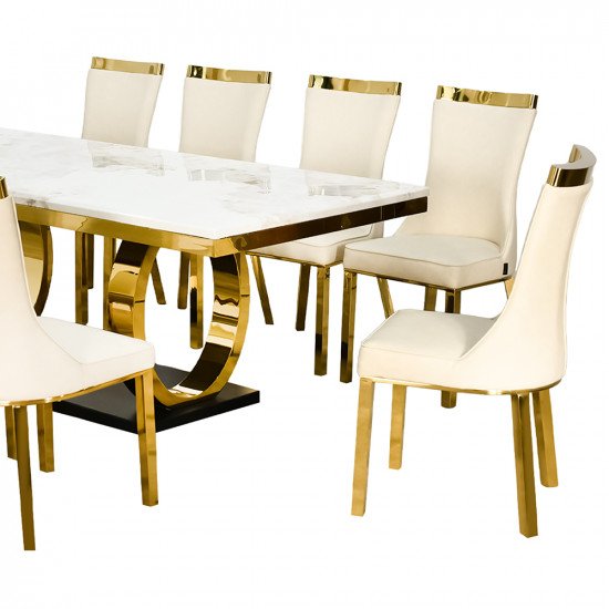 طاولة طعام رخام فاخرة 10 كراسي بقاعدة معدنية ذهبية