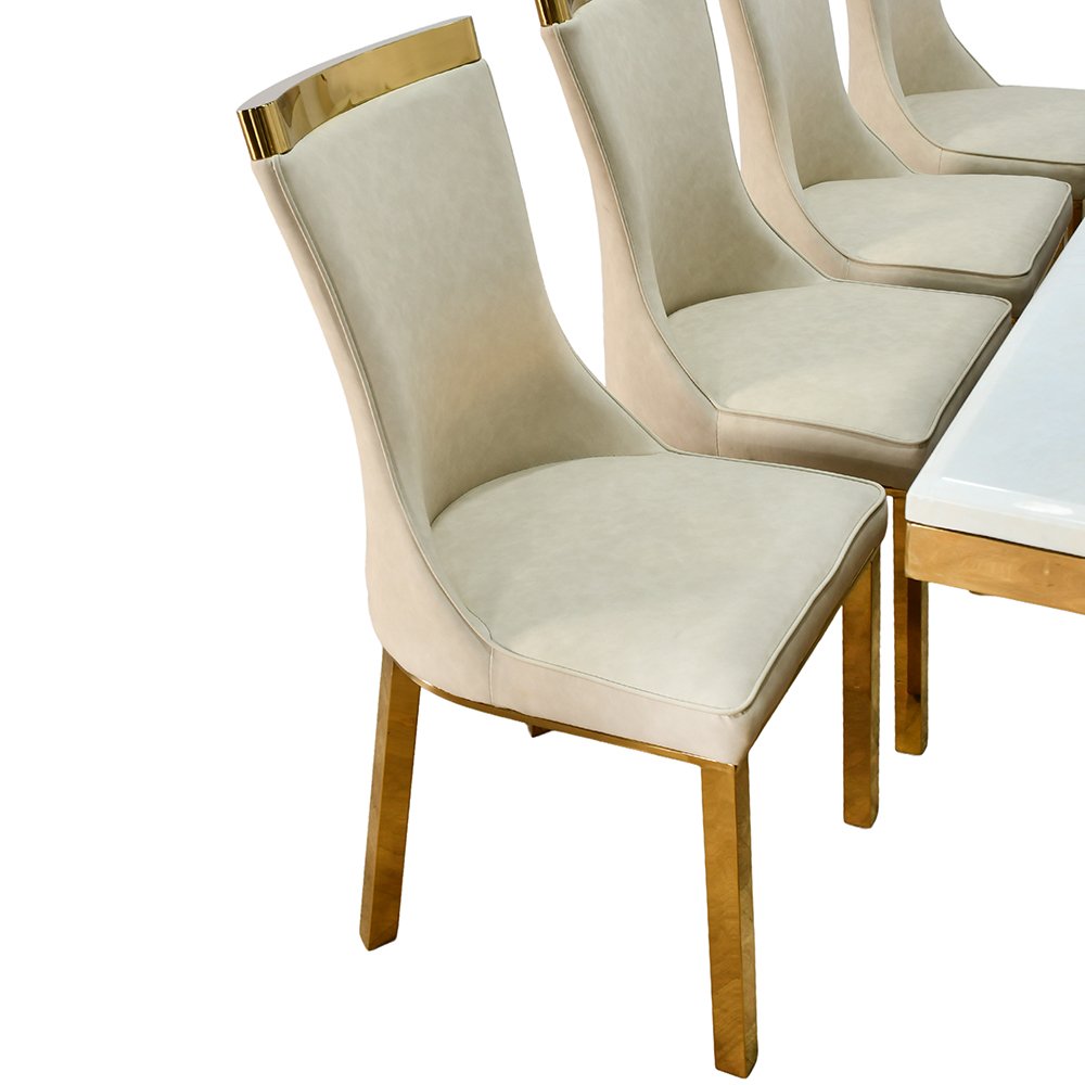 طاولة طعام رخام فاخرة 10 كراسي بقاعدة معدنية ذهبية