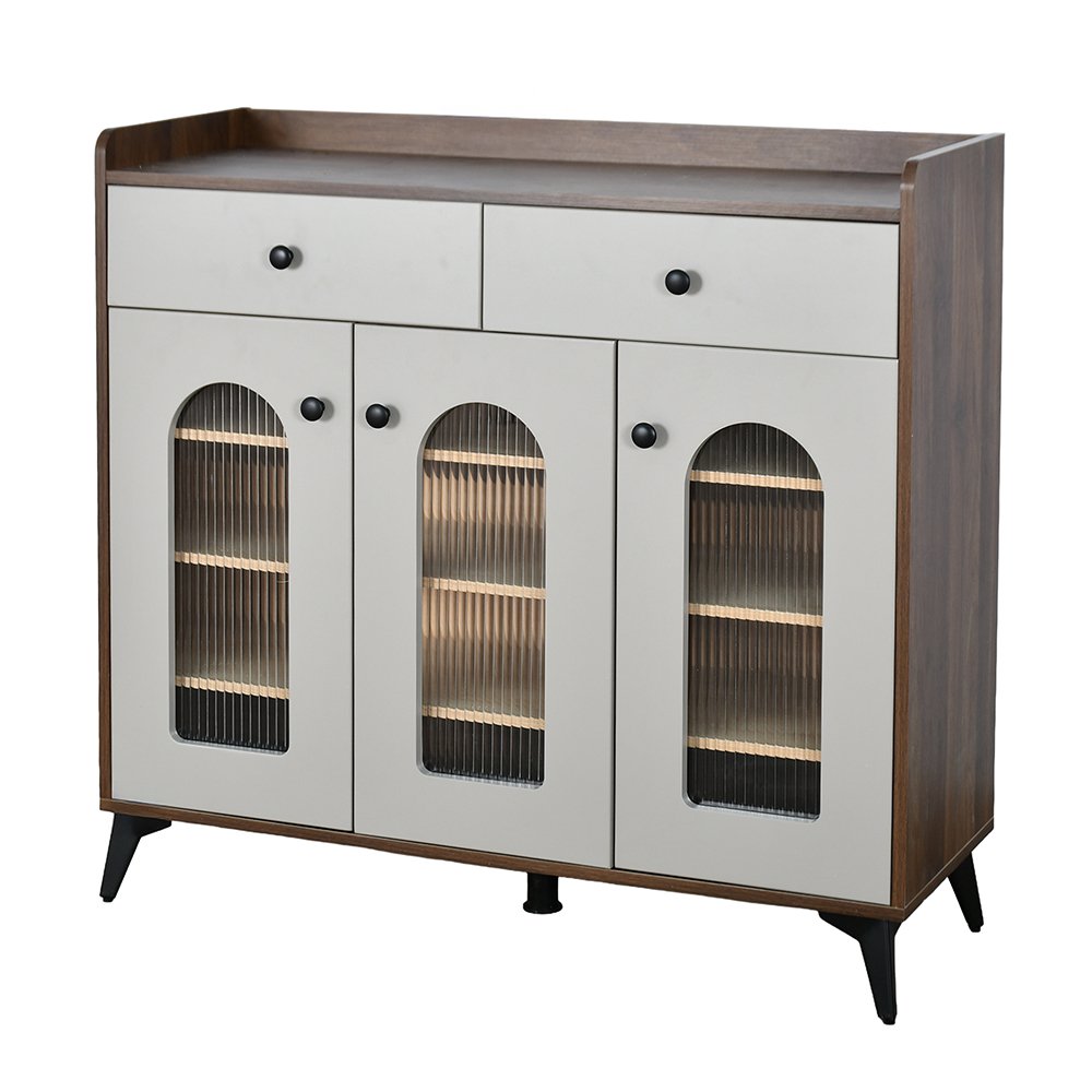 دولاب بوفيه خشب بأبواب زجاجية 100 سم