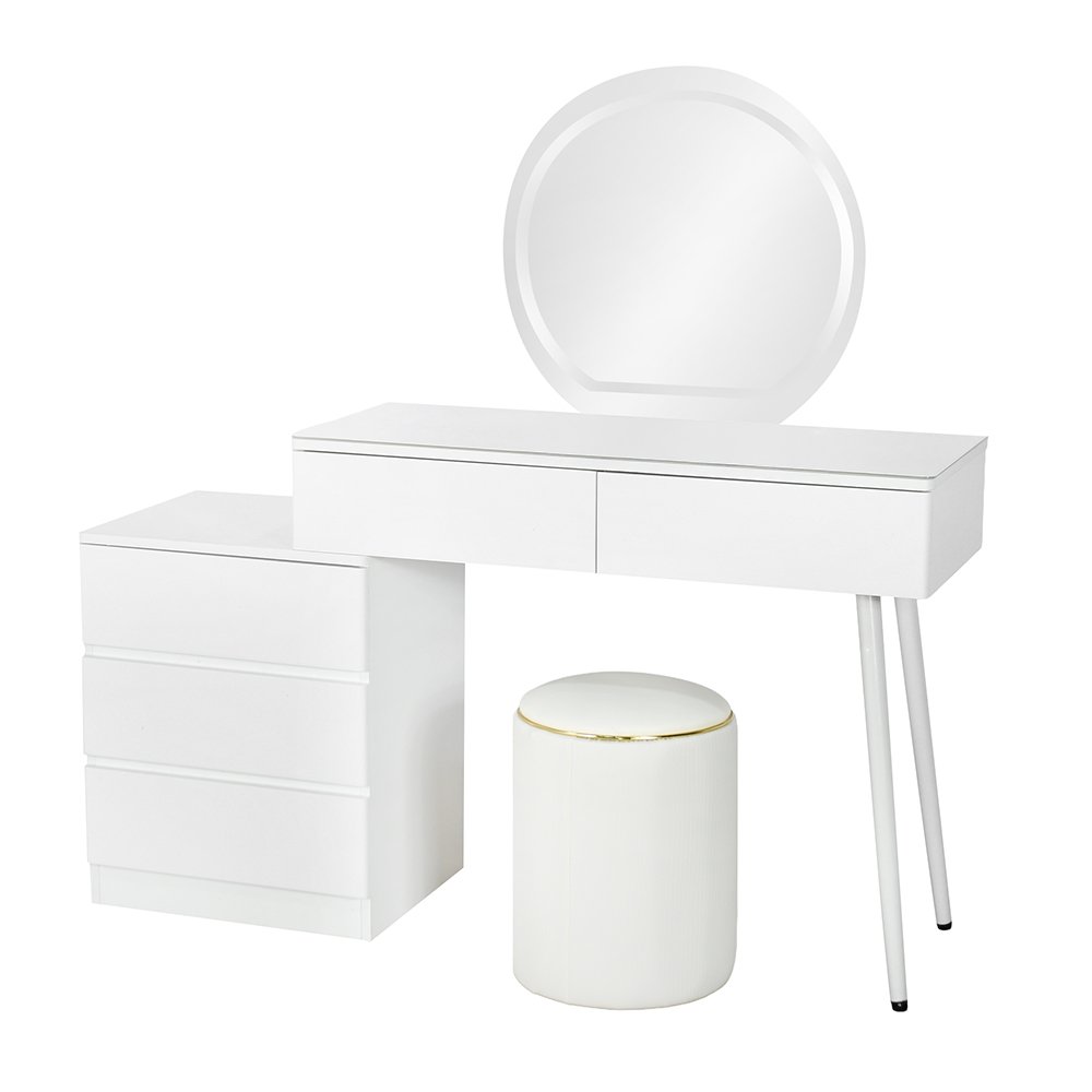 طاولة زينة بمرآة مضيئة وسطح زجاجي أبيض طاولة زينة بمرآة مضيئة وسطح زجاجي أبيض