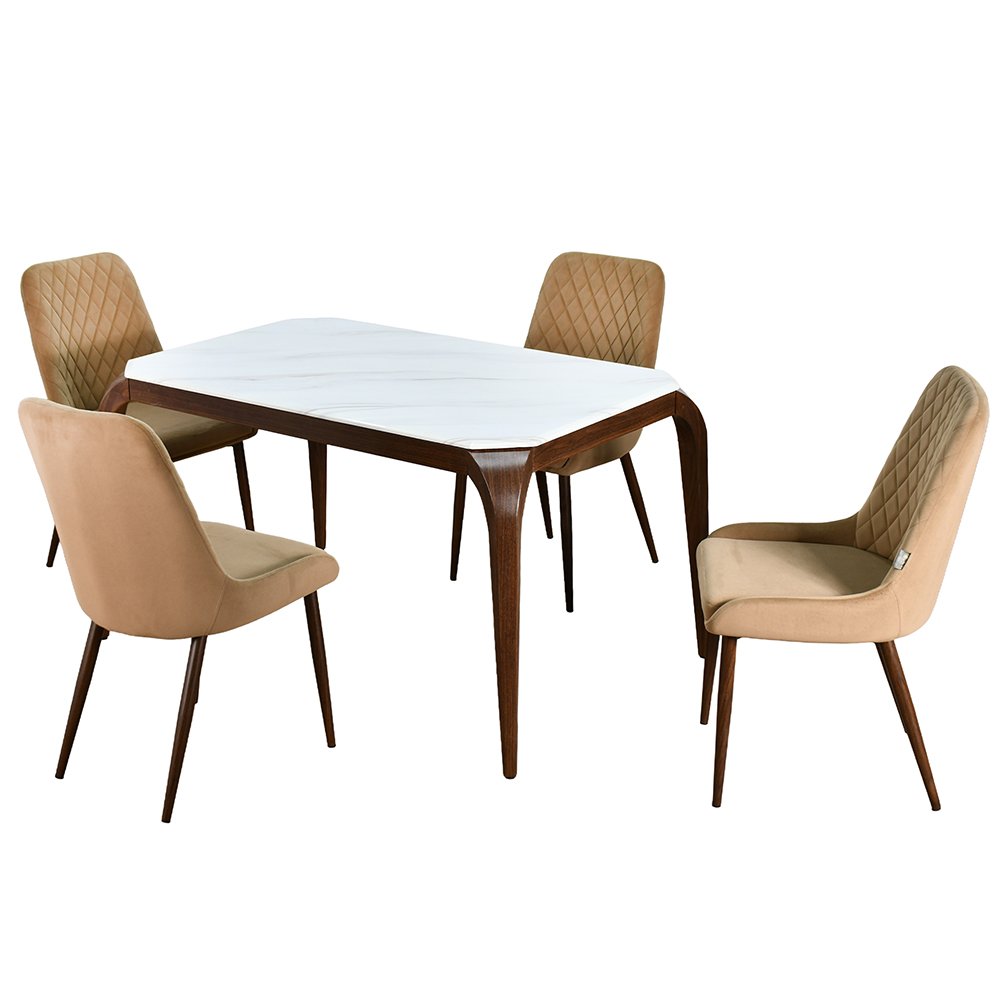 طاولة طعام رخام بأرجل معدنية 4 كراسي بيج طاولة طعام رخام بأرجل معدنية 4 كراسي بيج