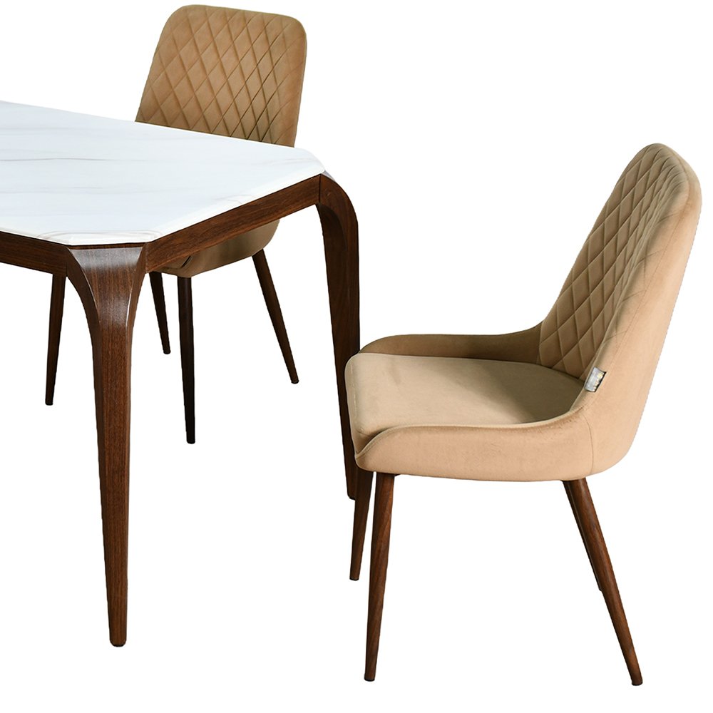 طاولة طعام رخام بأرجل معدنية 6 كراسي بيج 