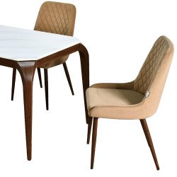 طاولة طعام رخام بأرجل معدنية 8 كراسي بيج