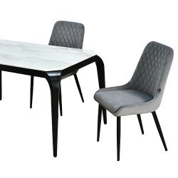 طاولة طعام رخام بأرجل معدنية 4 كراسي رمادي