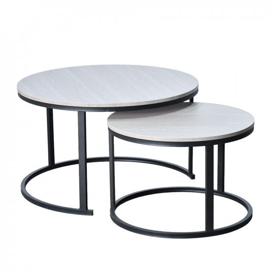 طقم طاولات خدمة 2 قطعة خشبي رمادي