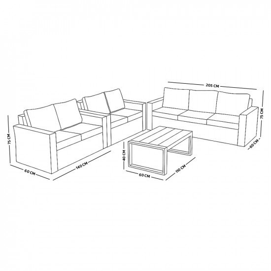 جلسة خاجية 7 مقاعد راتان وطاولة معدنية كافيه