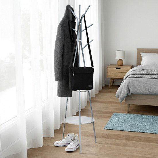 علاقة ملابس معدن برفوف خشبية مودرن