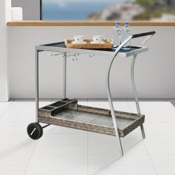 عربة تقديم 2 دور معدن وراتان بسطح زجاجي عربة تقديم 2 دور معدن وراتان بسطح زجاجي