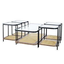 طقم طاولات خدمة 5 قطع 2 دور سطح زجاجي