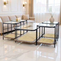 طقم طاولات خدمة 5 قطع 2 دور سطح زجاجي