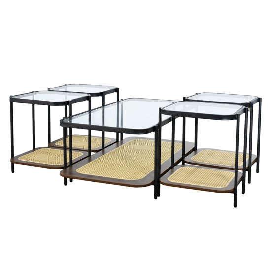 طقم طاولات خدمة 5 قطع 2 دور سطح زجاجي