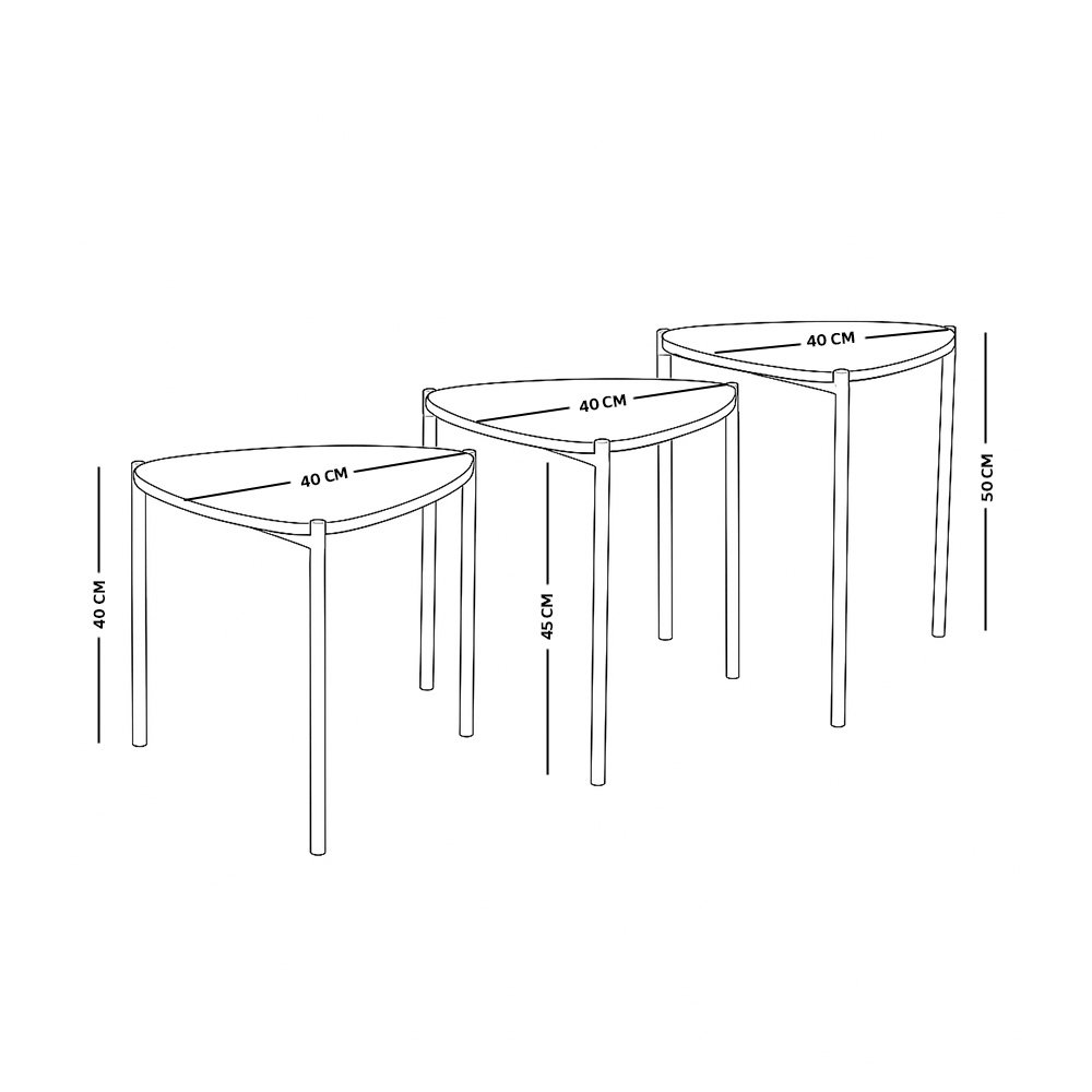 طقم طاولات خدمة 3 قطع خشب بأرجل معدنية