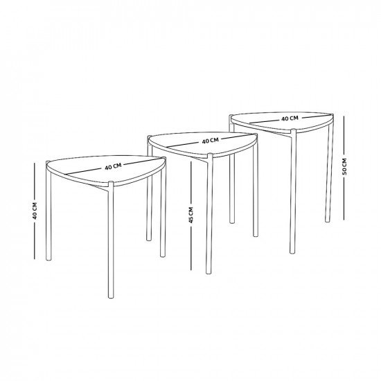 طقم طاولات خدمة 3 قطع خشب بأرجل معدنية