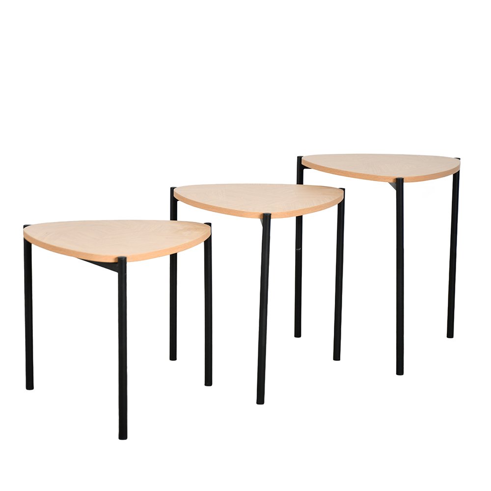 طقم طاولات خدمة 3 قطع خشب بأرجل معدنية