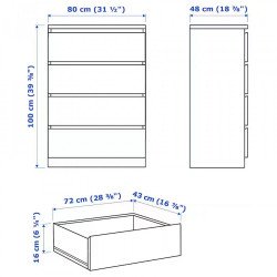خزانة 4 أدراج أبيض ‎80x100 سم‏