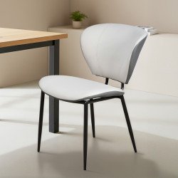 كرسي مفرد مودرن جلد بأرجل معدنية رمادي