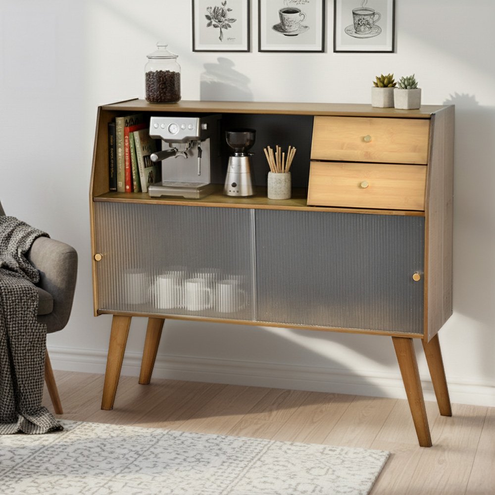 وحدة كوفي مودرن مع أدراج بأبواب زجاجية بني وحدة كوفي مودرن مع أدراج بأبواب زجاجية بني