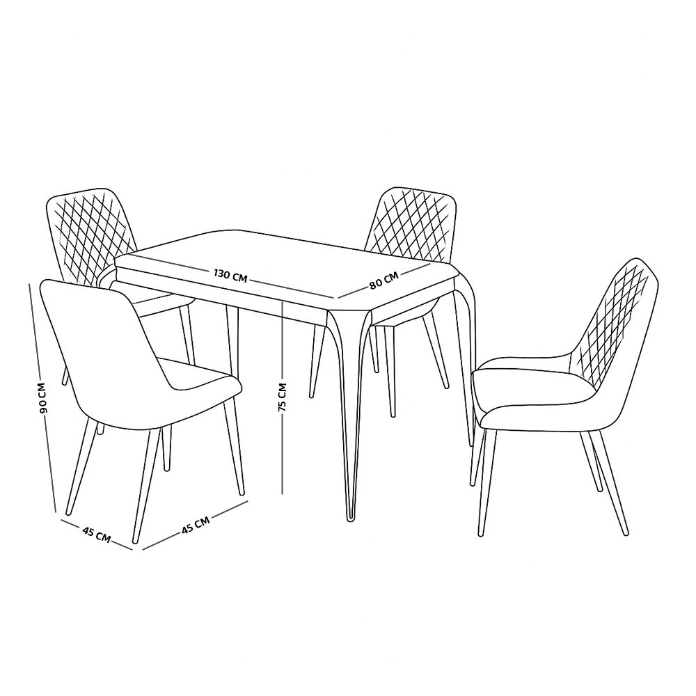 طاولة طعام رخام بأرجل معدنية 4 كراسي رمادي