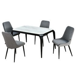 طاولة طعام رخام بأرجل معدنية 4 كراسي رمادي