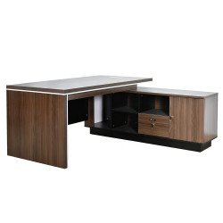 مكتب خشبي تنفيذي مودرن مع وحدات تخزين بني