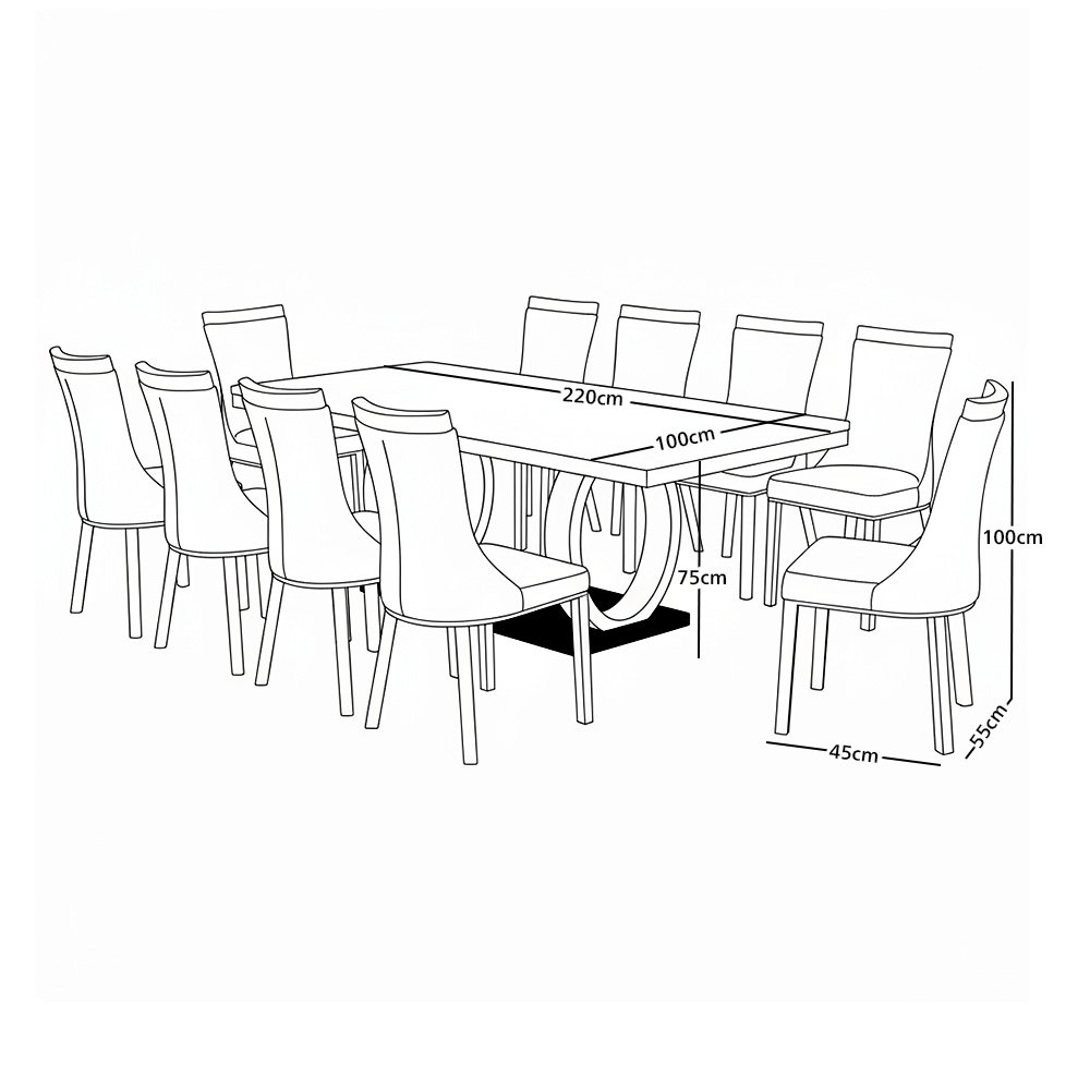 طاولة طعام رخام فاخرة 10 كراسي بقاعدة معدنية ذهبية