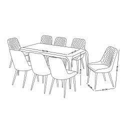 طاولة طعام رخام بأرجل معدنية 8 كراسي بيج