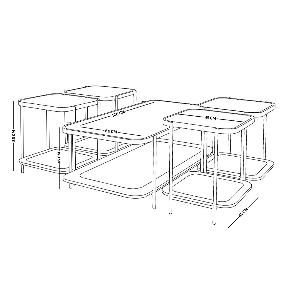 طقم طاولات خدمة 5 قطع 2 دور سطح زجاجي