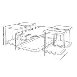 طقم طاولات خدمة 5 قطع 2 دور سطح زجاجي