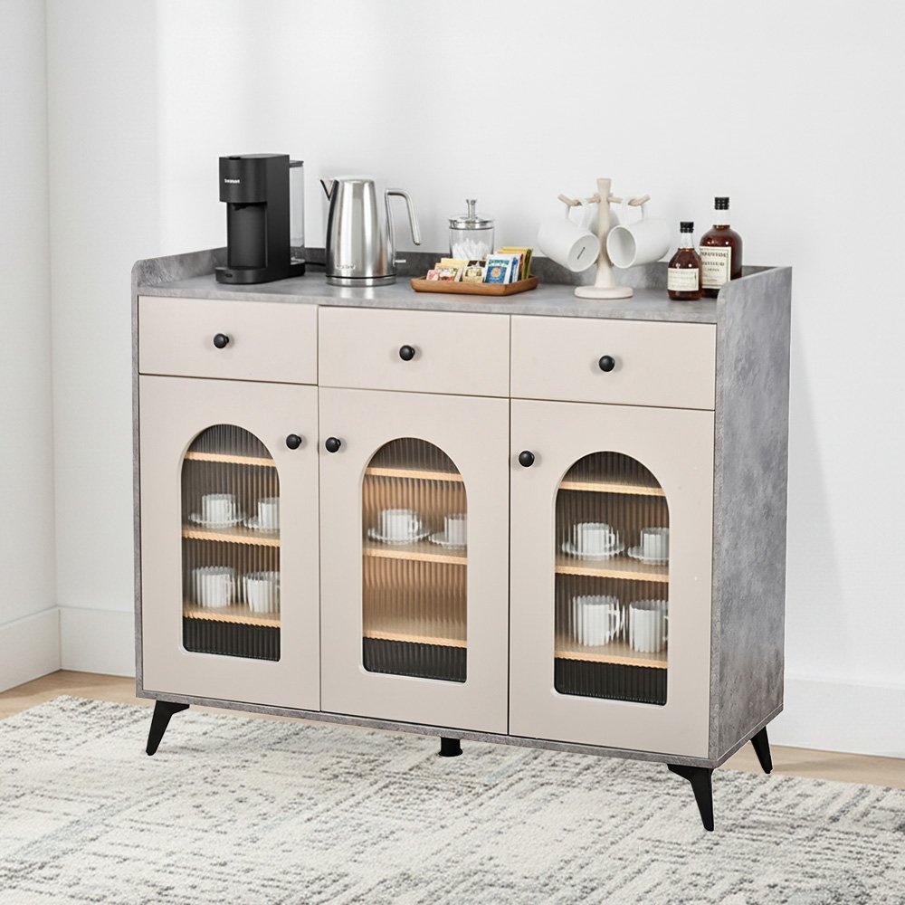 دولاب بوفيه خشب بأبواب زجاجية 120 سم دولاب بوفيه خشب بأبواب زجاجية 120 سم