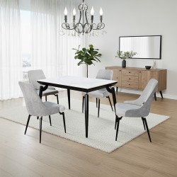 طاولة طعام رخام بأرجل معدنية 4 كراسي رمادي طاولة طعام رخام بأرجل معدنية 4 كراسي رمادي