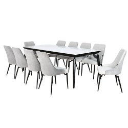 طاولة طعام رخام بأرجل معدنية 10 كراسي رمادي