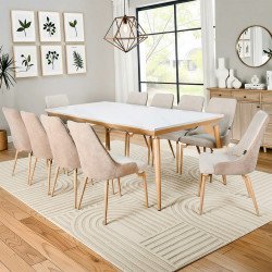 طاولة طعام رخام بأرجل معدنية 10 كراسي بيج