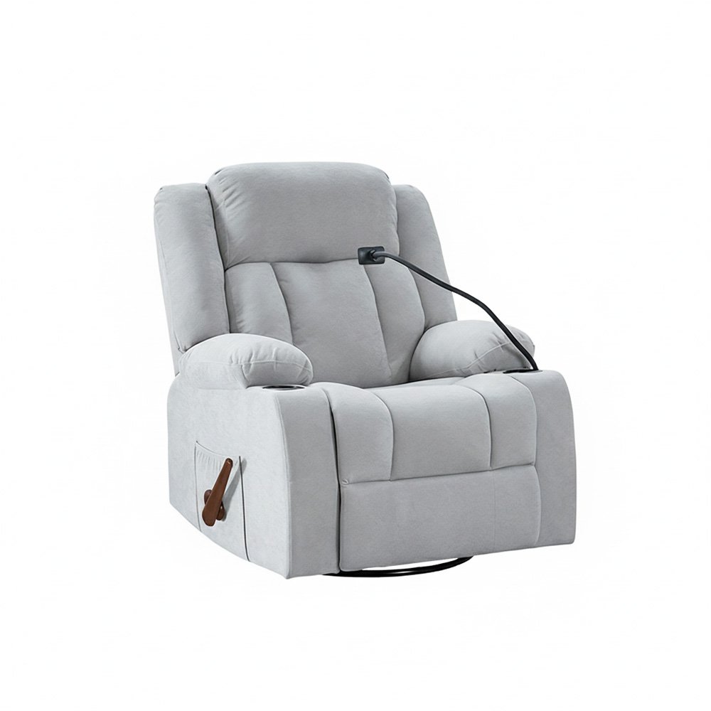 كرسي استرخاء هزاز دوار بحامل جوال رمادي فاتح كرسي استرخاء هزاز دوار بحامل جوال رمادي فاتح