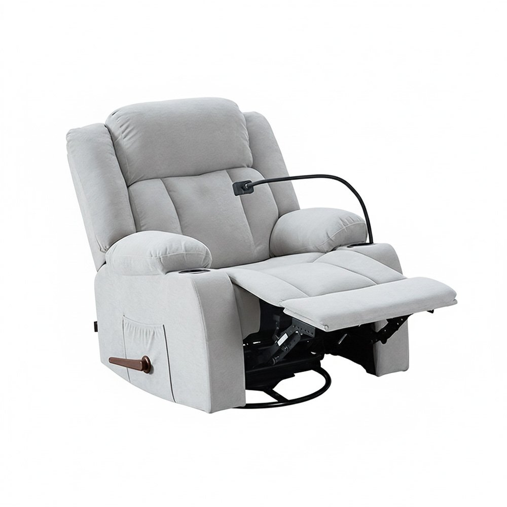 كرسي استرخاء هزاز دوار بحامل جوال رمادي فاتح كرسي استرخاء هزاز دوار بحامل جوال رمادي فاتح