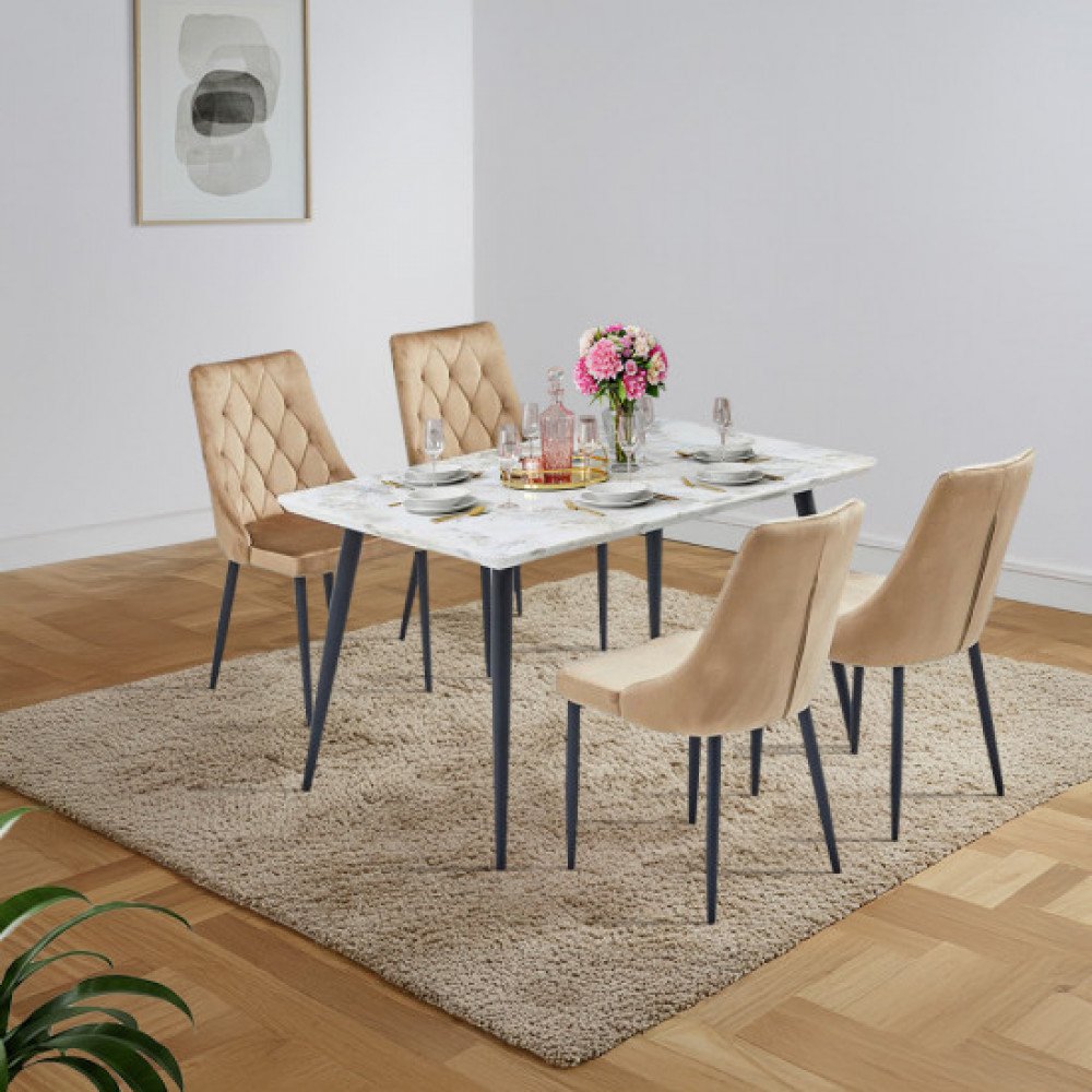 طاولة طعام خشب مع ارجل معدنية 4 كراسي