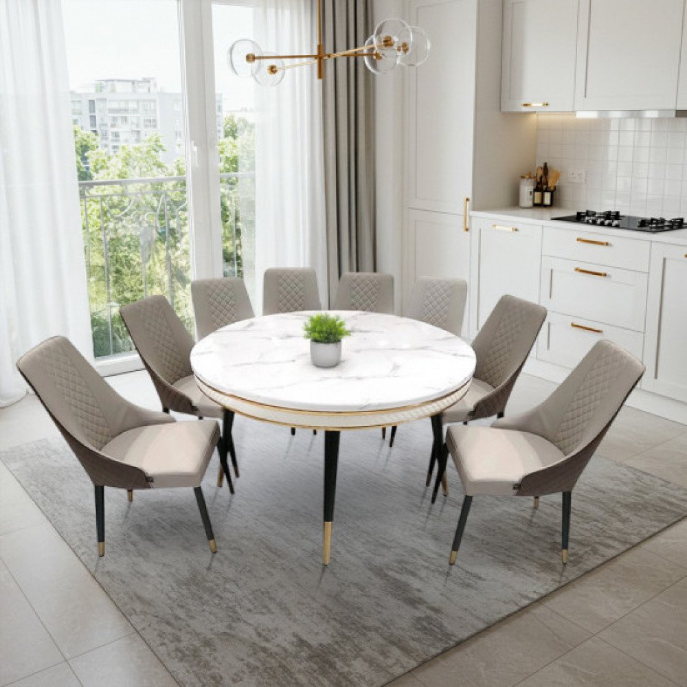 طاولة طعام رخام مع أرجل معدنية 8 كراسي طاولة طعام رخام مع أرجل معدنية 8 كراسي